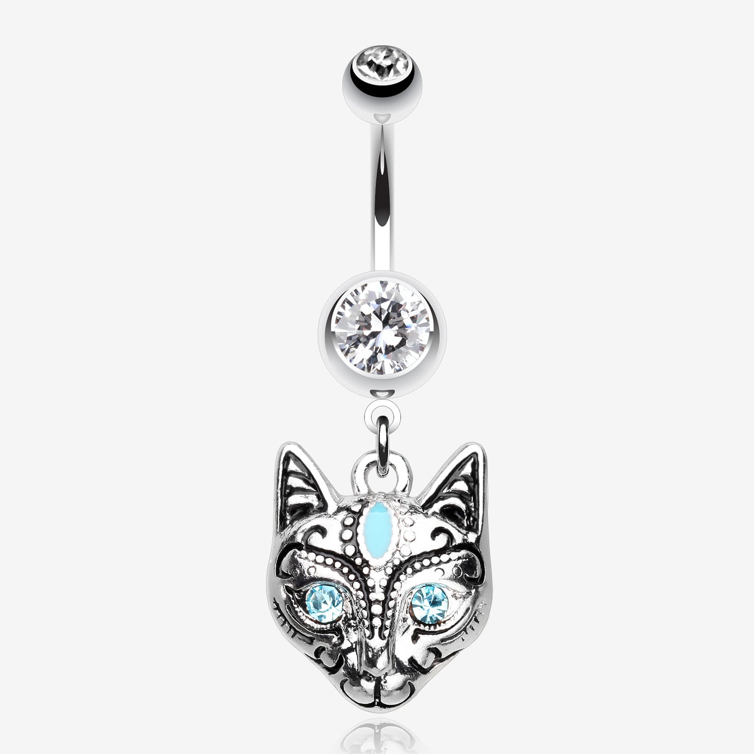 Mystique Kitty Cat Sparkle Belly Button Ring-Clear Gem