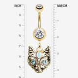 Detail View 1 of Golden Mystique Kitty Cat Sparkle Belly Button Ring-Clear Gem