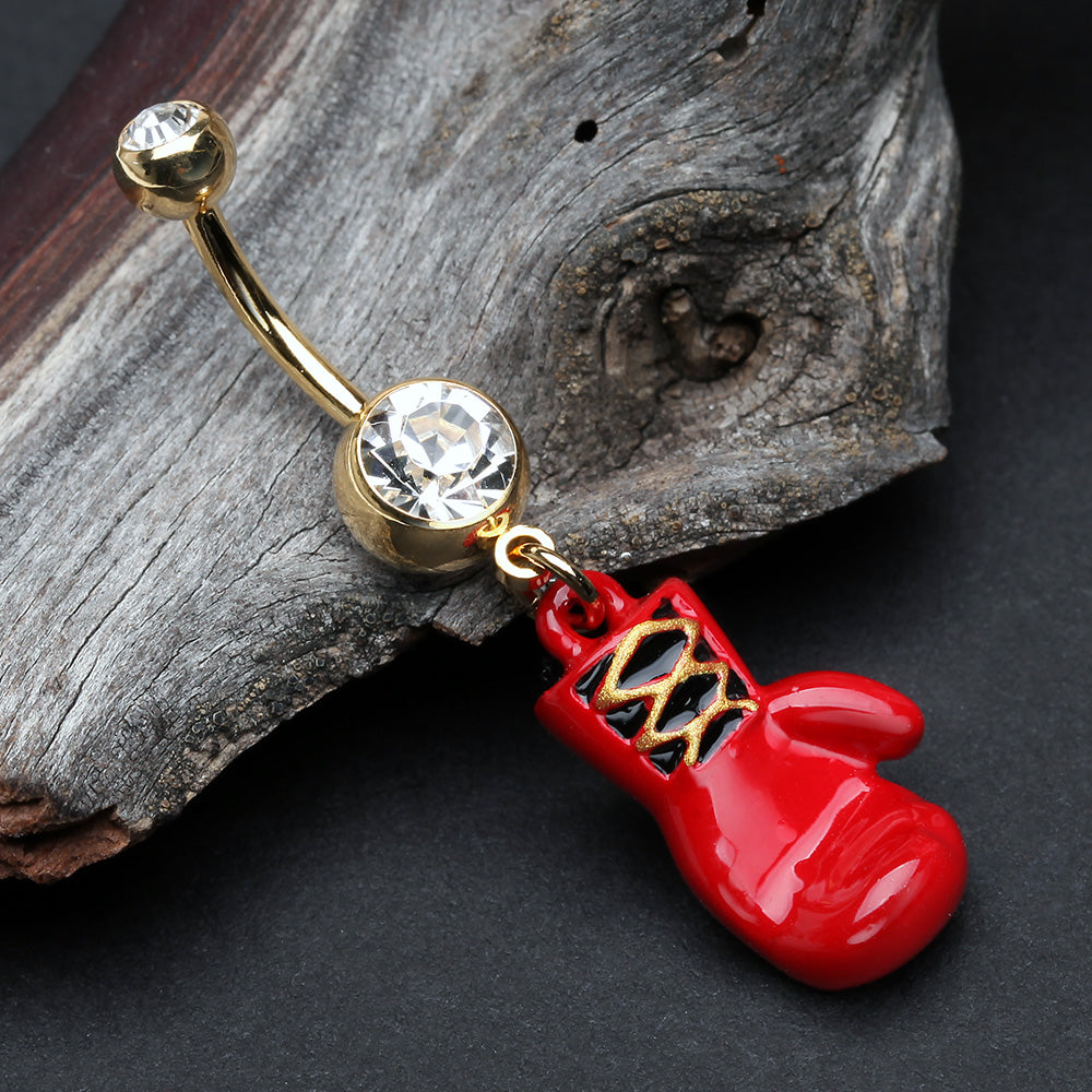 Detail View 2 of Golden Champ Red Boxing Glove Belly Button Ring-Clear Gem/Red