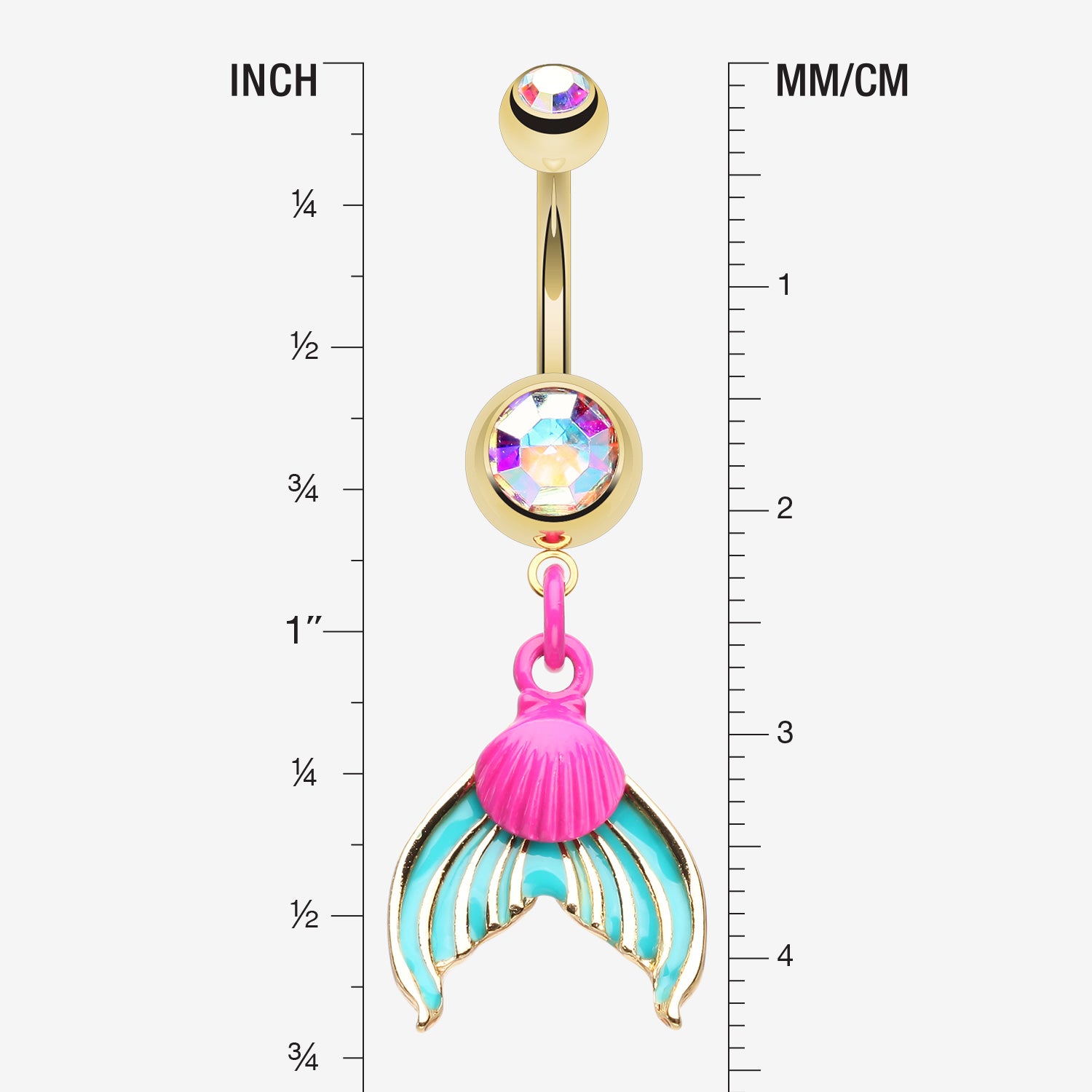 Detail View 1 of Golden Mystic Mermaid Sparkle Belly Button Ring-Aurora Borealis