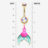 Detail View 1 of Golden Mystic Mermaid Sparkle Belly Button Ring-Aurora Borealis