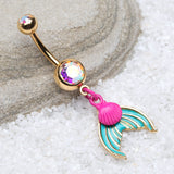 Detail View 2 of Golden Mystic Mermaid Sparkle Belly Button Ring-Aurora Borealis
