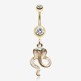 Golden Ancient Cobra Snake Sparkle Belly Button Ring