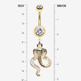 Detail View 1 of Golden Ancient Cobra Snake Sparkle Belly Button Ring-Clear Gem