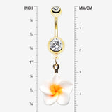Detail View 1 of Golden Classic Plumeria Flower Belly Button Ring-Clear Gem