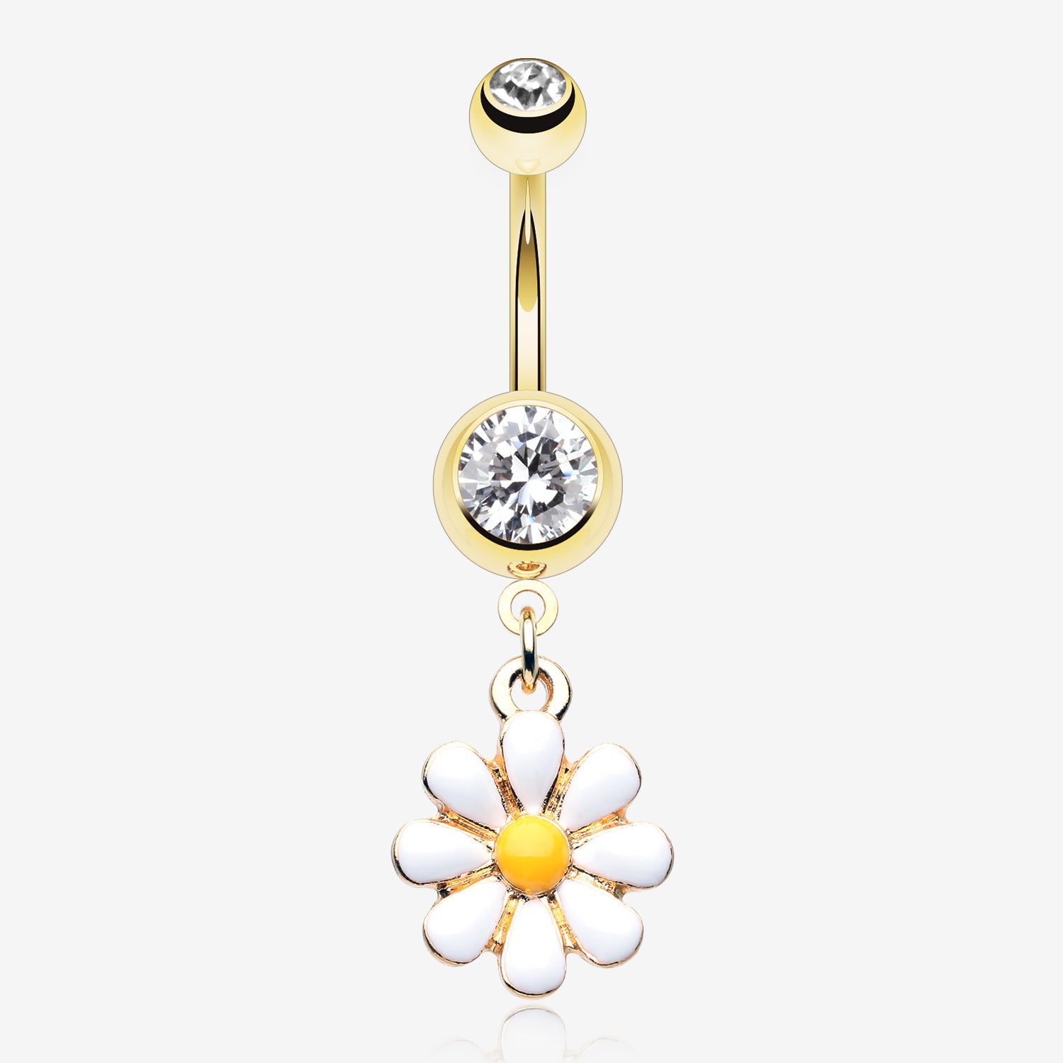 Golden Spring Daisy Sparkle Belly Button Ring-Clear Gem