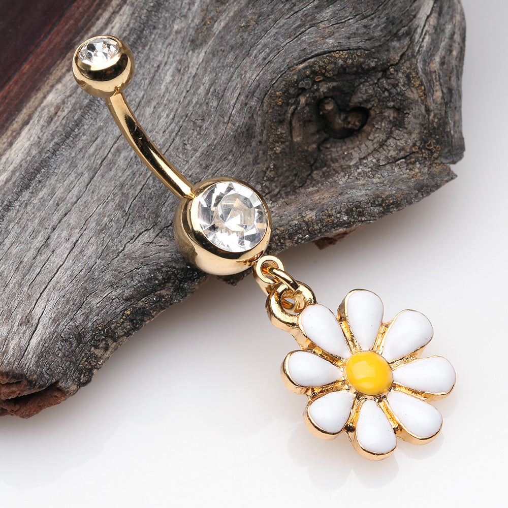 Detail View 2 of Golden Spring Daisy Sparkle Belly Button Ring-Clear Gem