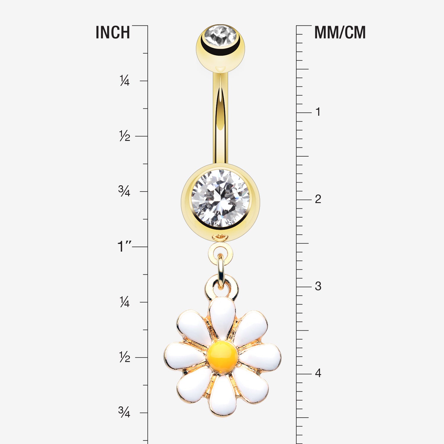 Detail View 1 of Golden Spring Daisy Sparkle Belly Button Ring-Clear Gem