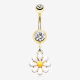 Golden Spring Daisy Sparkle Belly Button Ring