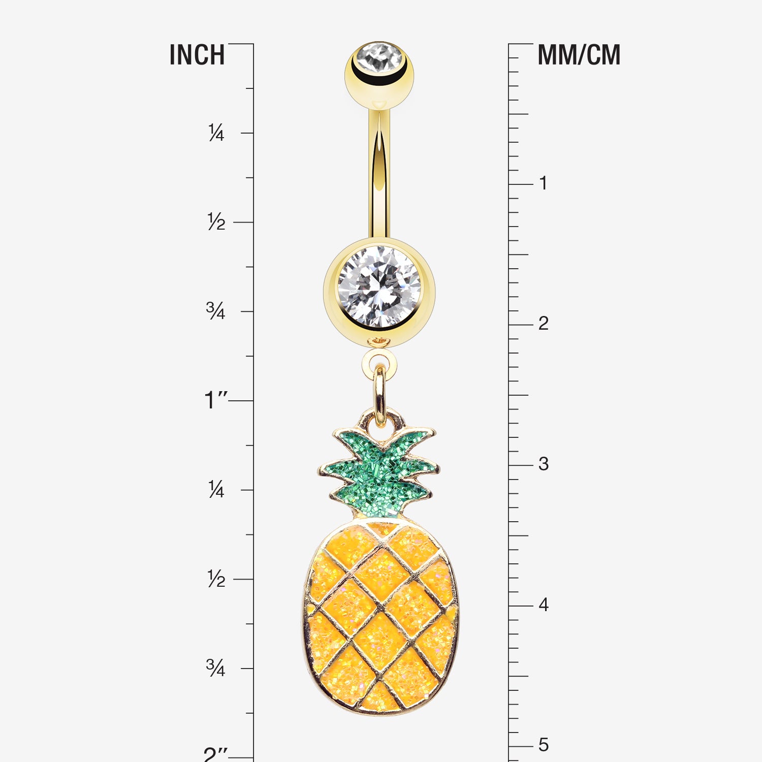 Detail View 1 of Golden Sweet Juicy Pineapple Belly Button Ring-Clear Gem
