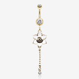 Golden Divine Lotus Om Dangle Belly Button Ring