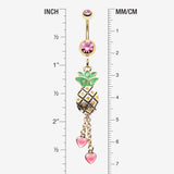 Detail View 1 of Golden Sparkle Pineapple Hearts Dangle Belly Button Ring-Pink