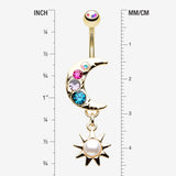 Detail View 1 of Golden Aurora Crescent Moon Sparkle Pearlescent Sun Belly Button Ring-Aurora Borealis