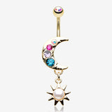 Golden Aurora Crescent Moon Sparkle Pearlescent Sun Belly Button Ring