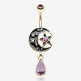 Golden Darkside Crescent Moon Star Sparkles Belly Button Ring