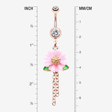 Detail View 1 of Golden Adorable Pink Daisy Sparkle Belly Button Ring-Clear Gem
