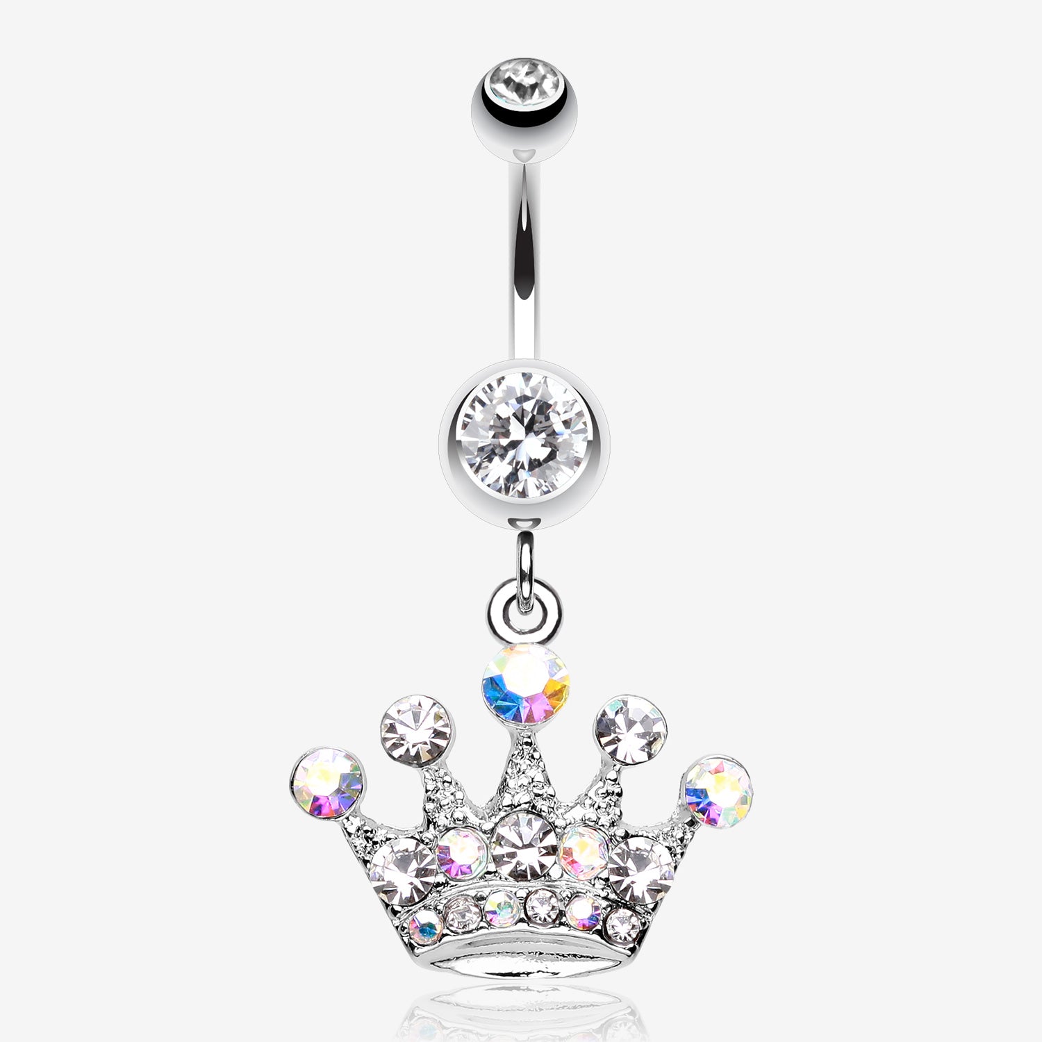 Crown Jewel Multi-Gem Belly Button Ring-Clear Gem