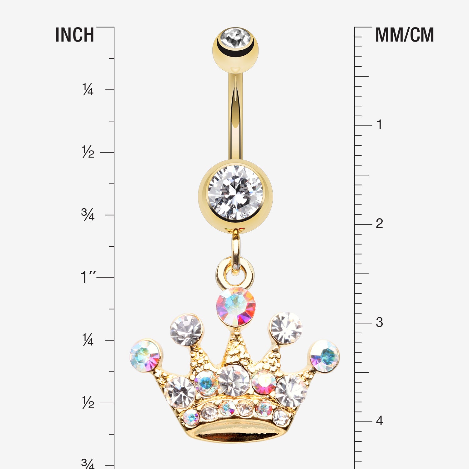 Detail View 1 of Golden Crown Jewel Multi-Gem Belly Button Ring-Clear Gem