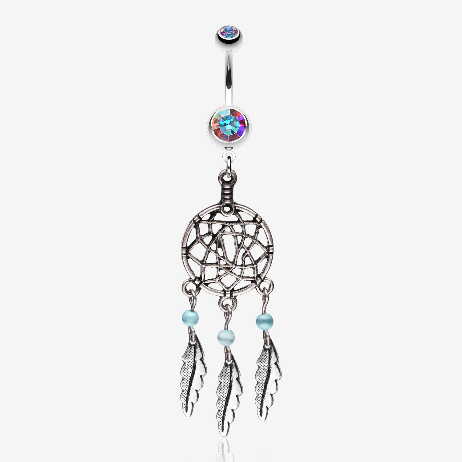 Classic Pewter Dream Catcher Belly Ring-Aurora Borealis