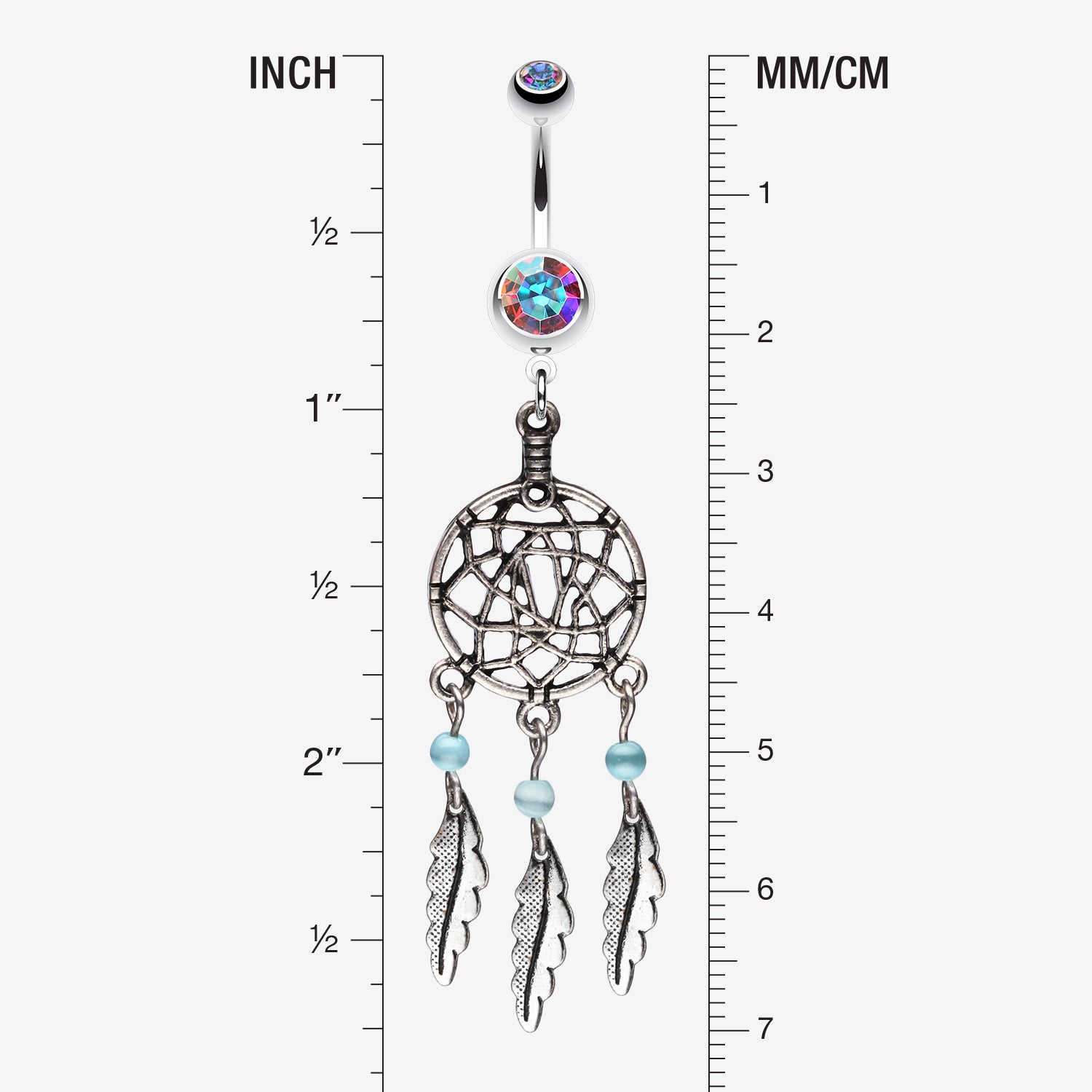 Detail View 1 of Classic Pewter Dream Catcher Belly Ring-Aurora Borealis