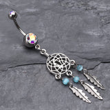Detail View 2 of Classic Pewter Dream Catcher Belly Ring-Aurora Borealis