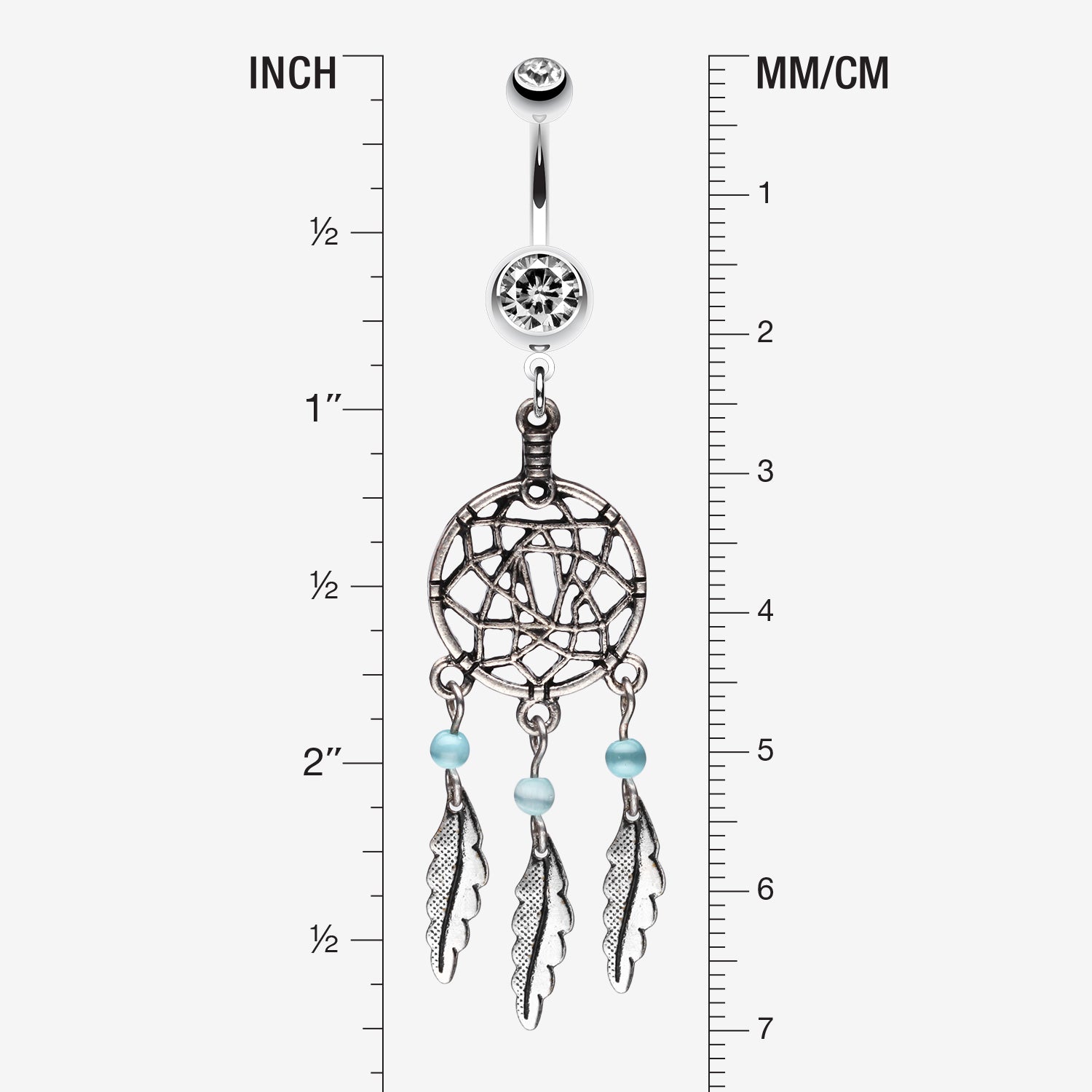 Detail View 1 of Classic Pewter Dream Catcher Belly Ring-Clear Gem