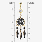 Detail View 1 of Golden Black Dreamcatcher Belly Button Ring-Clear Gem