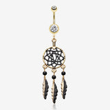 Golden Black Dreamcatcher Belly Button Ring