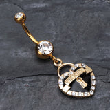 Detail View 2 of Golden Heart Lock Sparkle Belly Ring-Clear Gem/Black