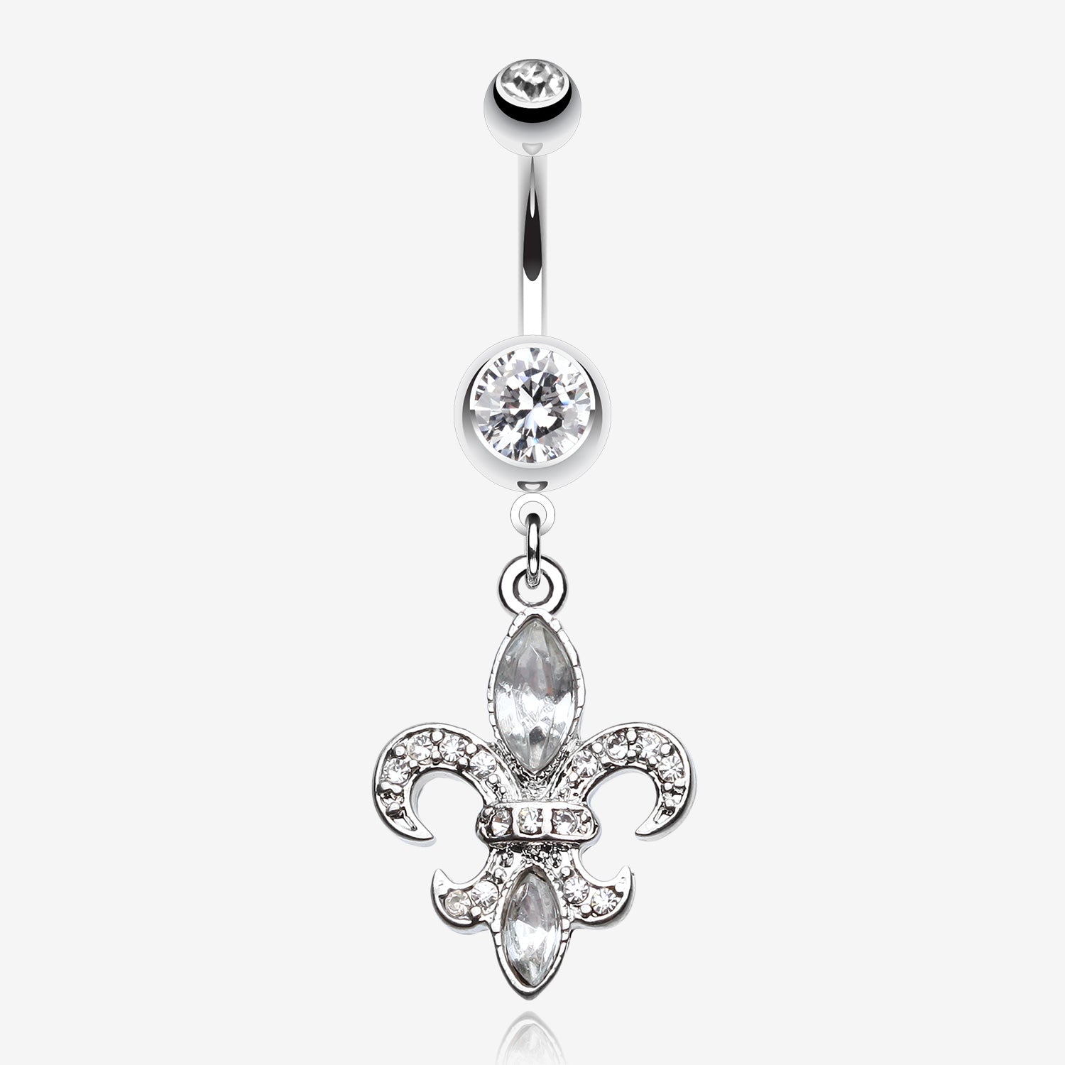 Classic Fleur de Lis Belly Ring-Clear Gem