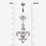 Detail View 1 of Classic Fleur de Lis Belly Ring-Clear Gem