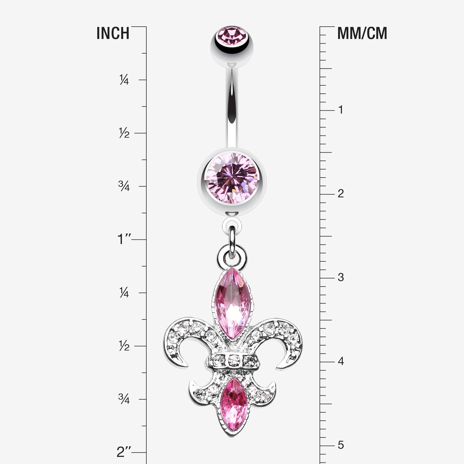 Detail View 1 of Classic Fleur de Lis Belly Ring-Pink
