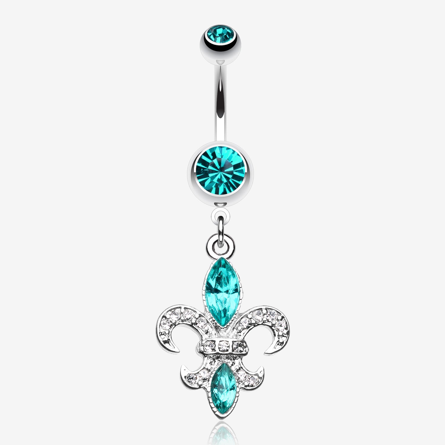 Classic Fleur de Lis Belly Ring-Teal