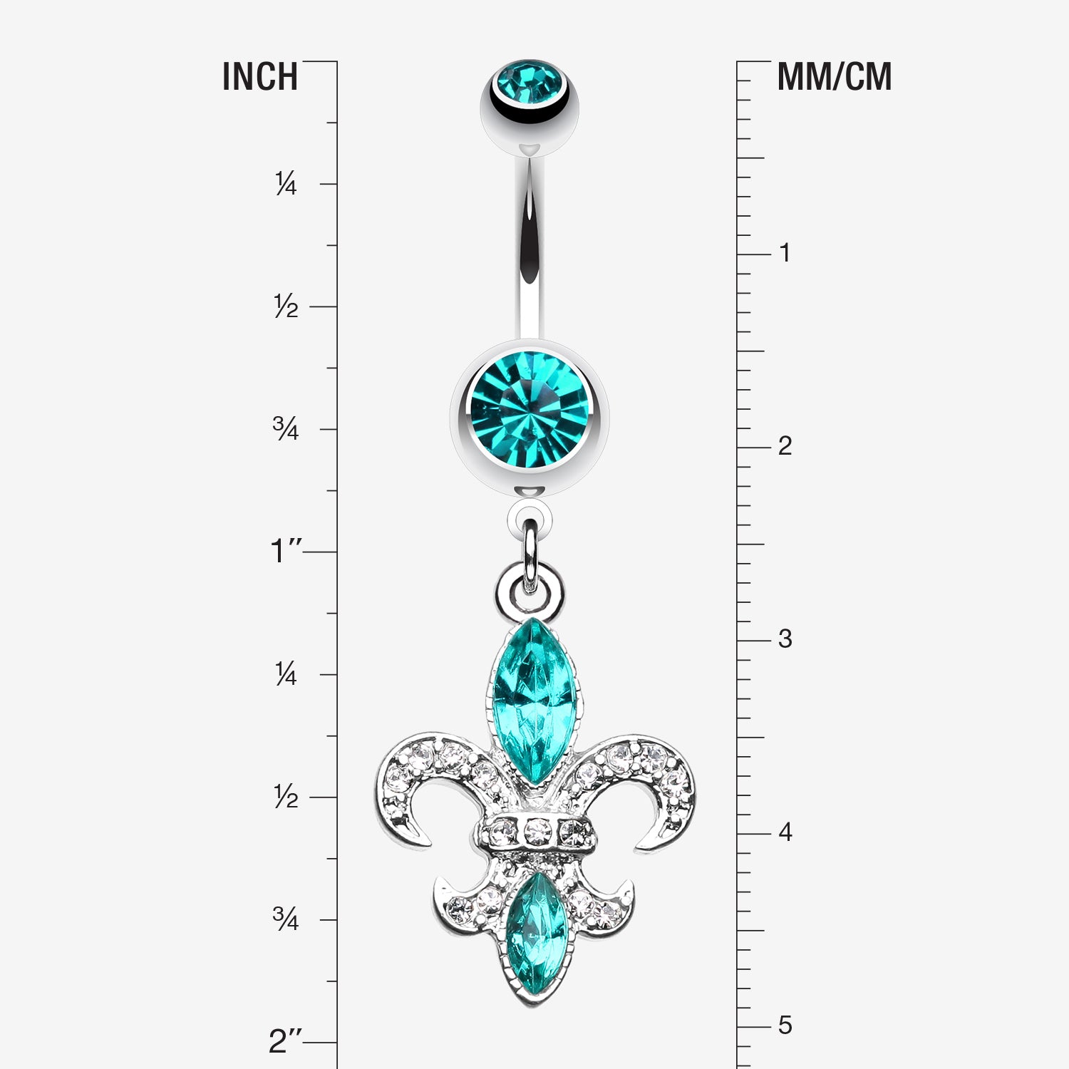 Detail View 1 of Classic Fleur de Lis Belly Ring-Teal