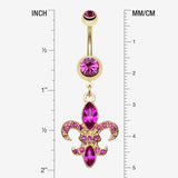 Detail View 1 of Golden Fleur de Lis Belly Ring-Fuchsia