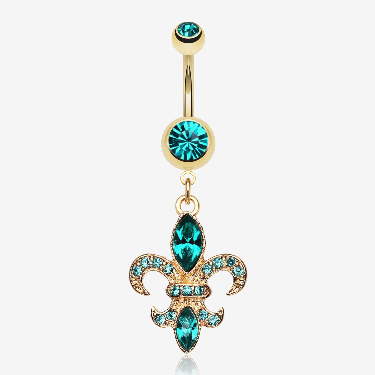Golden Fleur de Lis Belly Ring-Teal