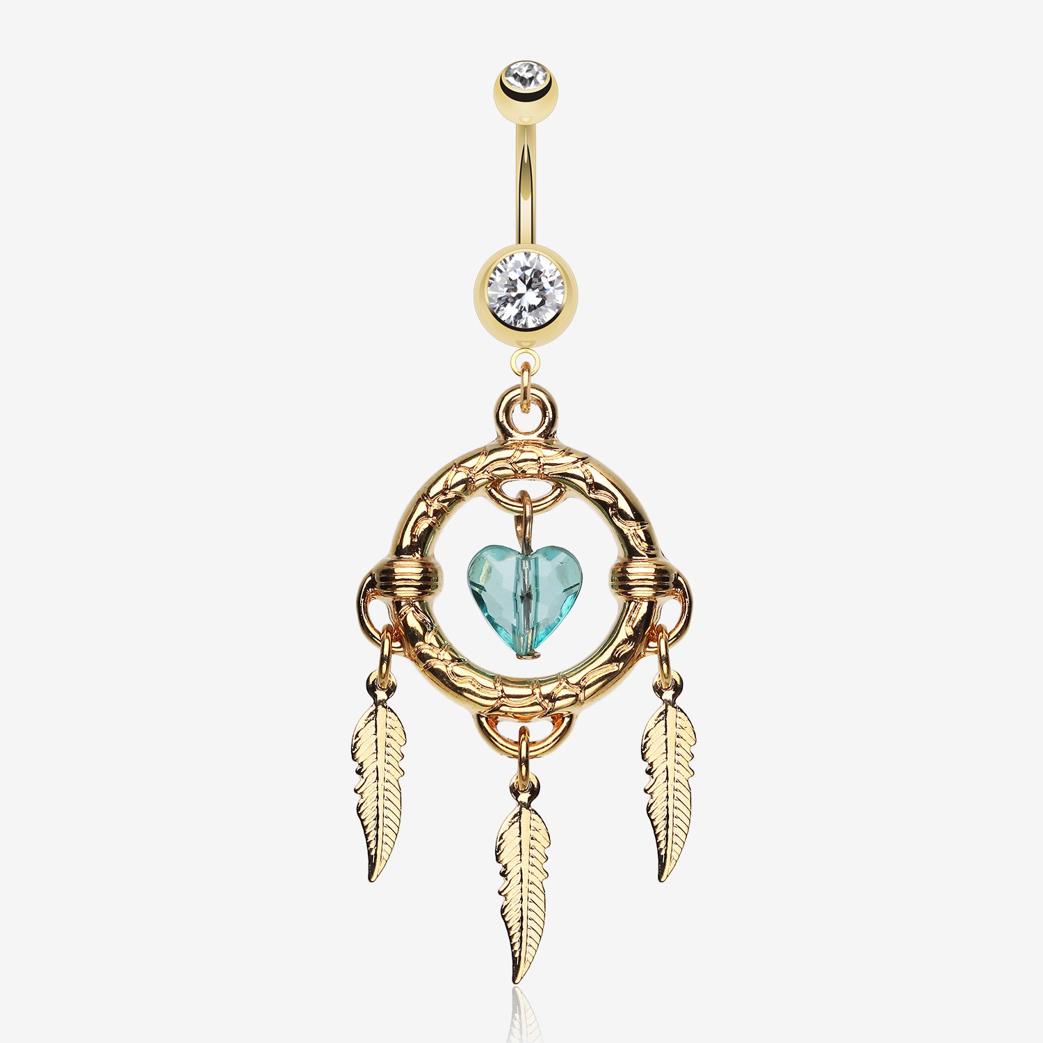 Golden Heart Hoop Dream Catcher Belly Ring-Clear Gem