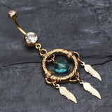 Detail View 2 of Golden Heart Hoop Dream Catcher Belly Ring-Clear Gem