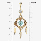 Detail View 1 of Golden Heart Hoop Dream Catcher Belly Ring-Clear Gem