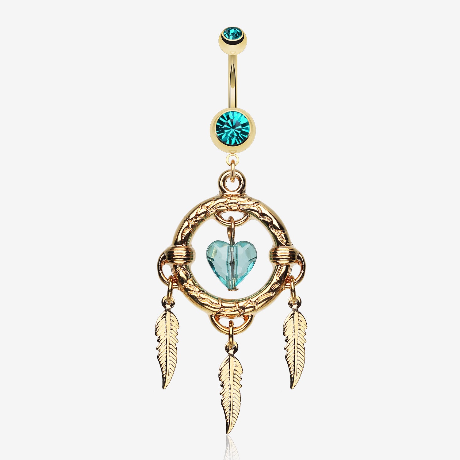 Golden Heart Hoop Dream Catcher Belly Ring-Teal