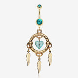 Golden Heart Hoop Dream Catcher Belly Ring-Teal