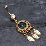 Detail View 2 of Golden Heart Dream Catcher Belly Ring-Clear Gem