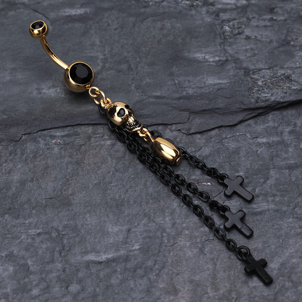 Detail View 2 of Skull Bullet Cross Belly Ring-Black
