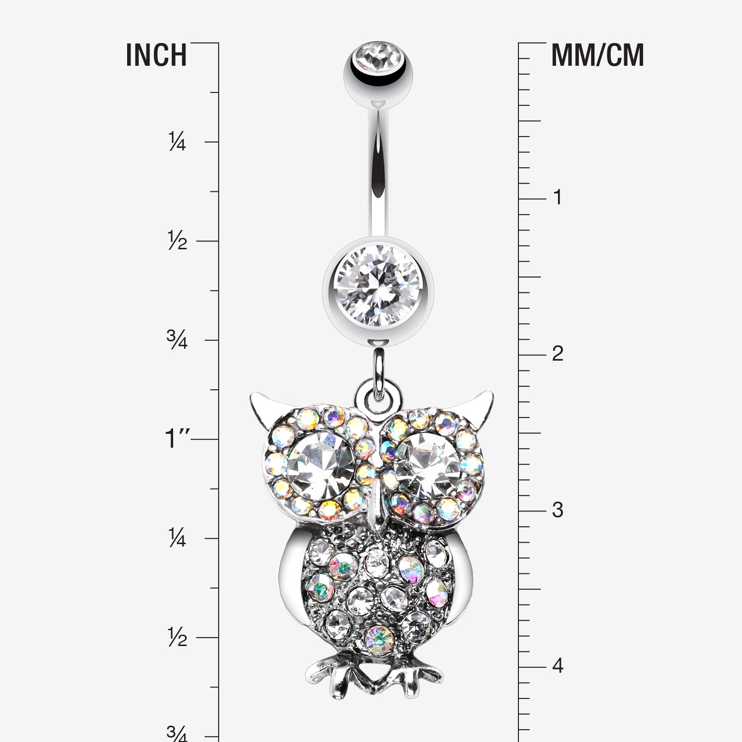 Detail View 1 of Jeweled Sparkling Owl Dangle Belly Ring-Clear Gem