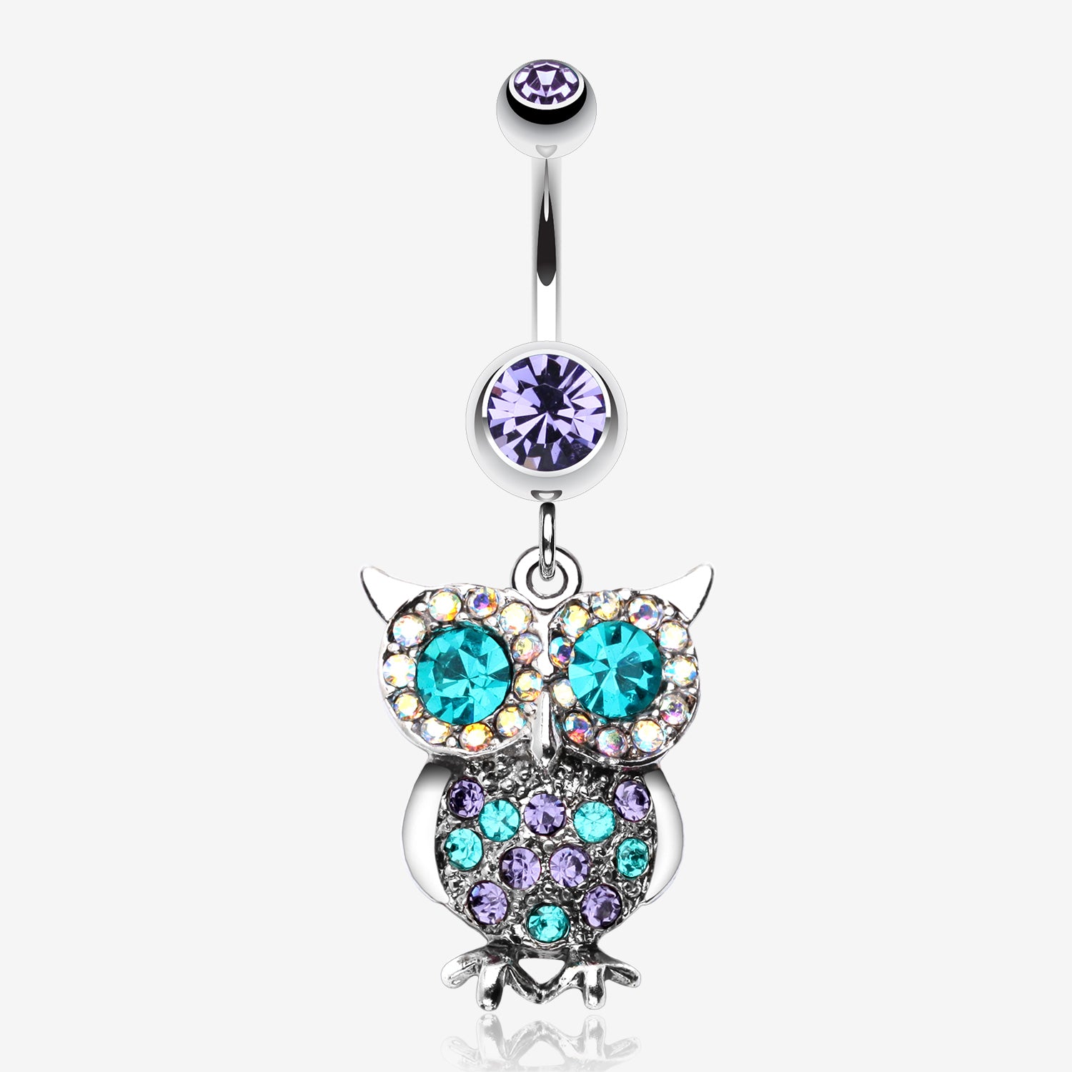 Jeweled Sparkling Owl Dangle Belly Ring-Tanzanite