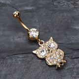 Detail View 2 of Golden Owl Sparkle Belly Ring-Clear Gem
