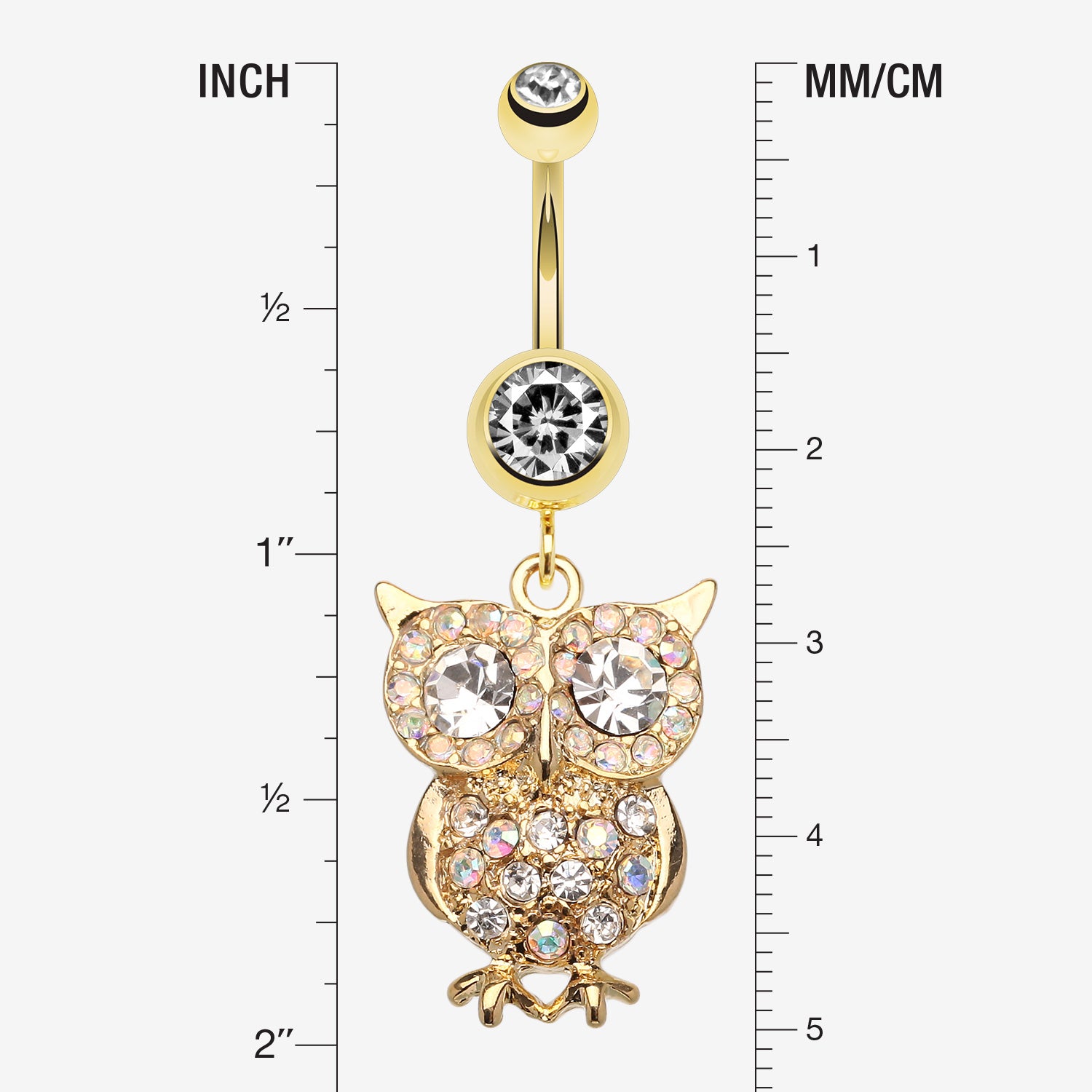 Detail View 1 of Golden Owl Sparkle Belly Ring-Clear Gem