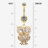 Detail View 1 of Golden Owl Sparkle Belly Ring-Clear Gem