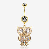 Golden Owl Sparkle Belly Ring-Clear Gem