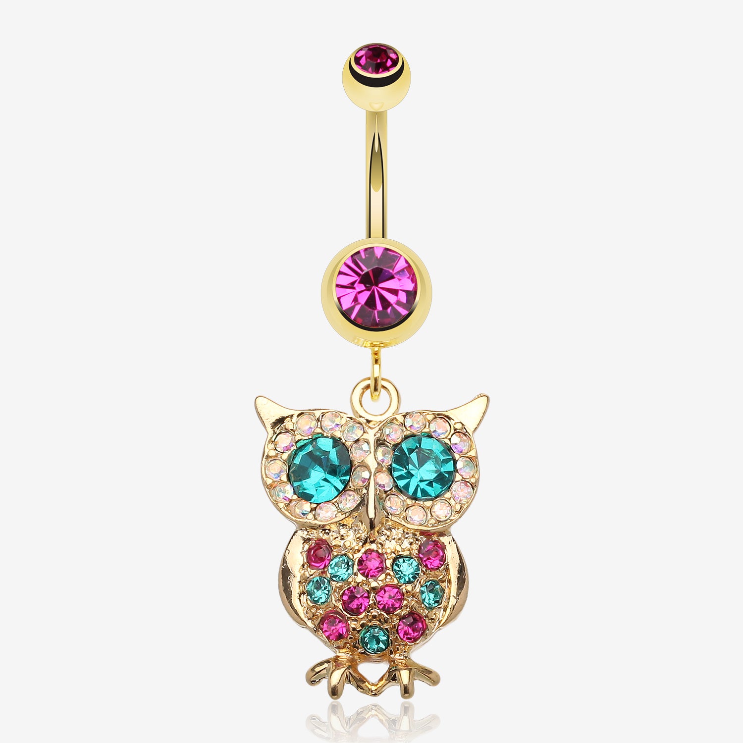 Golden Owl Sparkle Belly Ring-Fuchsia